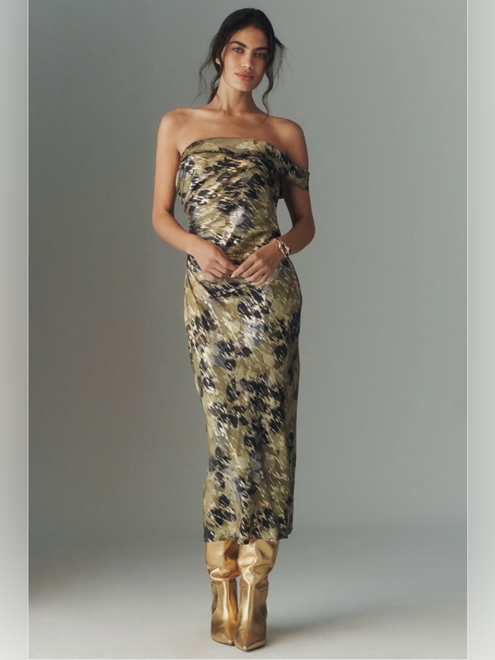 Anthropologie One-Shoulder Printed Slim
Midi Dress NWT